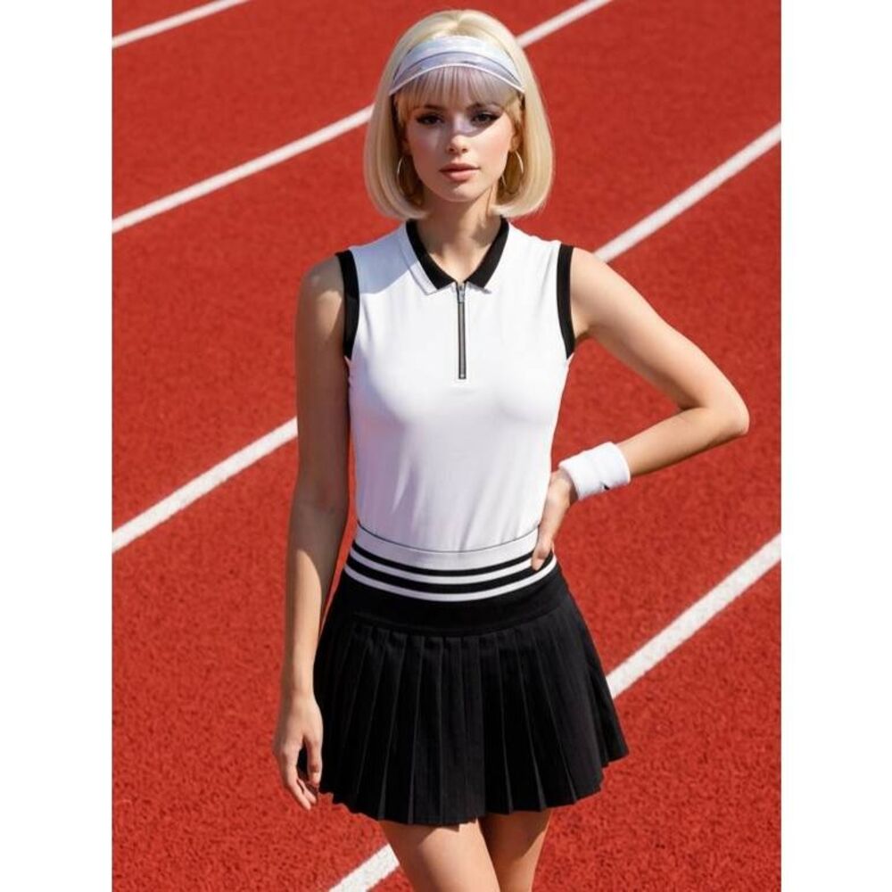 🩵NWT Black & White Sleeveless Tennis Top & Pleated Skort Set Large